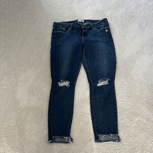 PAIGE Dark Blue Distressed Skinny Jeans-cropped